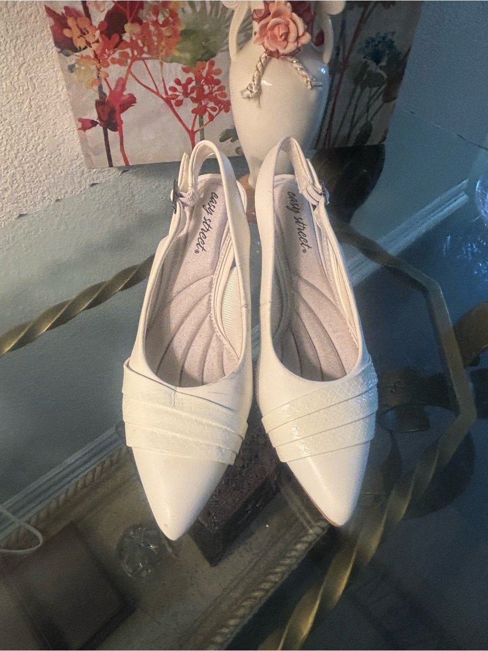 Easy Spirit Women's White Pointed Slingback Heels